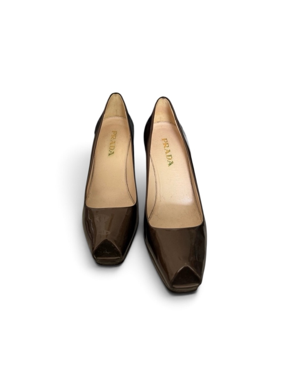Prada Brown Patent Leather Square-Toe Pumps